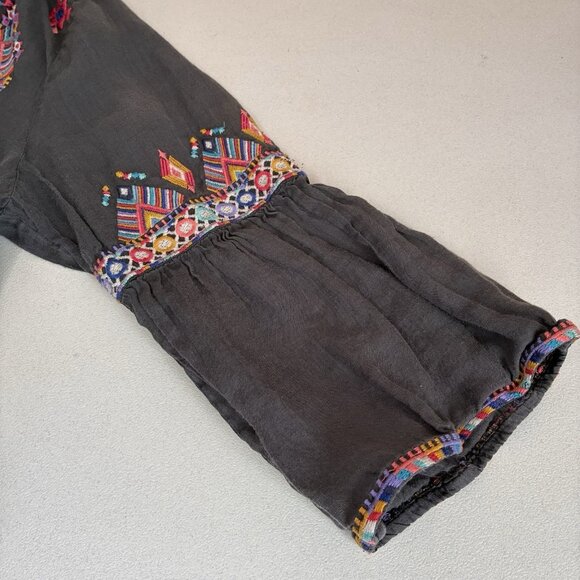 Johnny Was Workshop Embroidered Dress Womens Large Black Bell Sleeve Semi Sheer - Picture 7 of 10